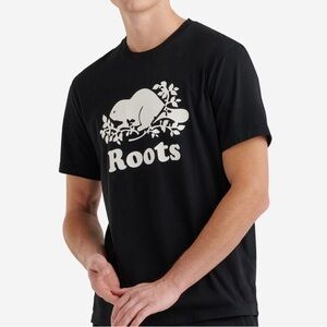 Roots Black Iconic Beaver Logo Graphic T-Shirt Size Small Short Sleeve